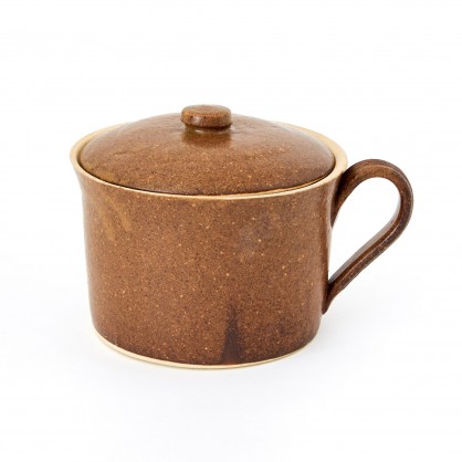 hrnec 1L s uchem a poklicí - kameninový hrnec (ruční výroba)