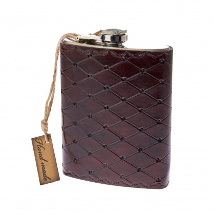 plucka / placatka na slivovici 210ml hnědá - zdobená kůží   (ruční výroba)