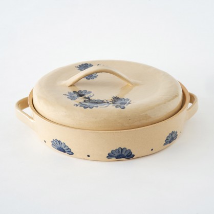 pekáč kulatý 3L s poklicí světlý - kameninový pekáč  (ruční výroba)