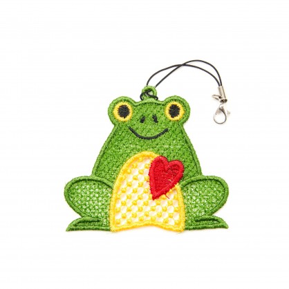 závěsná dekorace IV - žabka - vyšívaná krajka