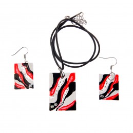 sada (náušnice a přívěsek) I - srdce - malované sklo (ruční výroba)