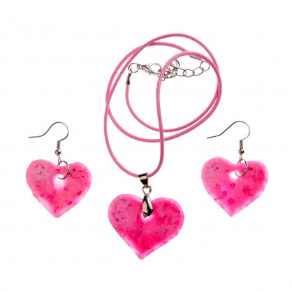 sada (náušnice a přívěsek) III - srdce - malované sklo (ruční výroba)